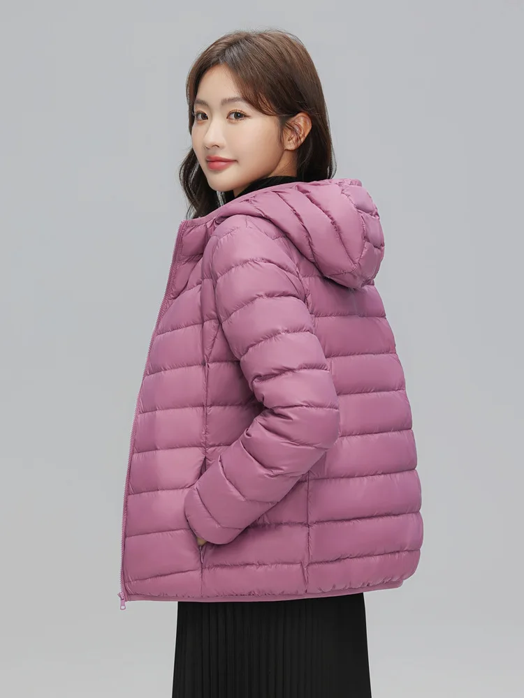 Lightweight Packable Hooded Down Jacket Women Autumn Winter 90% Down Fill Base Layer Jacket Female Solid Color Casual Down Coats
