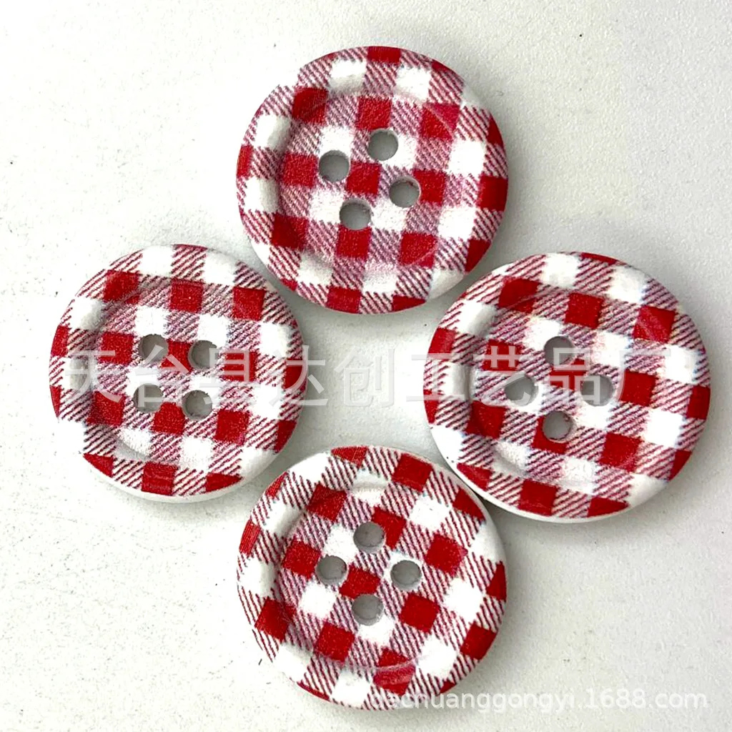 Botones de troncos de 20 mm, bordes finos, rayas a cuadros para niños, botones decorativos de costura simples, 40 en un paquete de bricolaje hecho a mano.