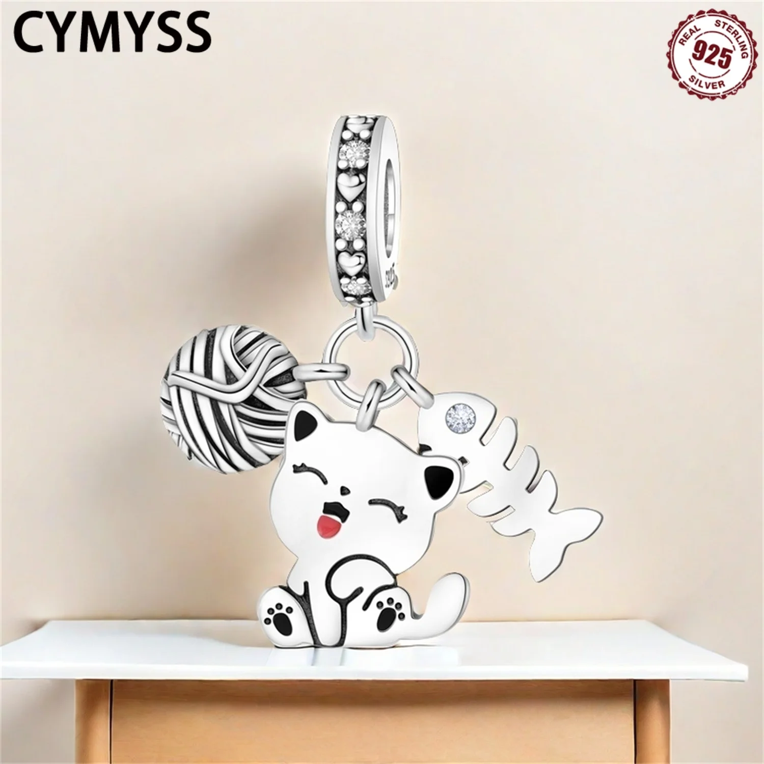 

CYMYSS 2025 New S925 Sterling Silver Cat Fishbone Wool Cute Pendant Boutique Travel Birthday Party Jewelry Gift Women's Pendant