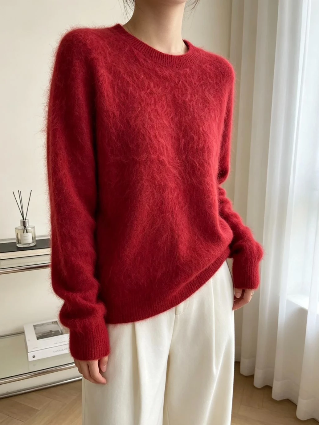 5% Seide 5% Kaschmir 90% Wolle Damen-Pullover Herbst Winter Kaschmir-Pullover O-Ausschnitt Weicher Schicker Gestrickter Pullover Warmer Wollpullover – Detail 4
