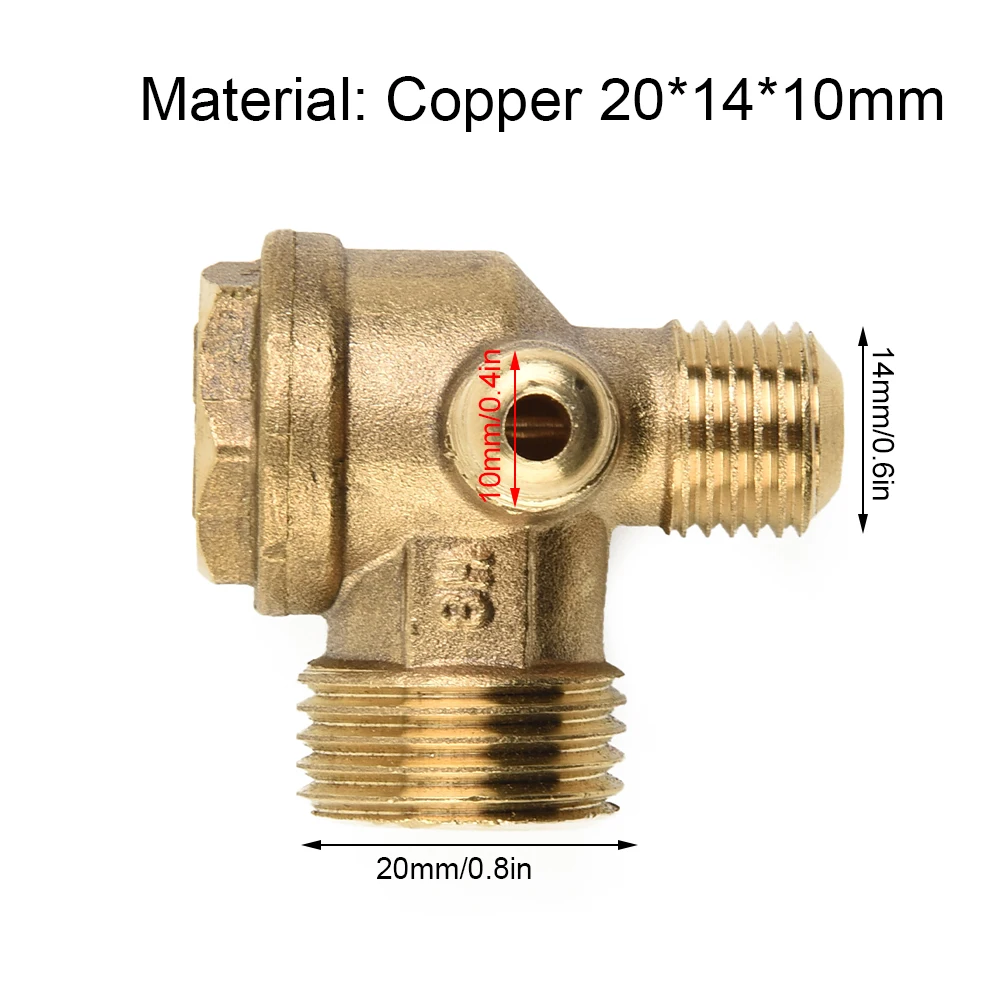 1pcs 20mm/14mm/10mm 3 Port Brass Male Threaded Check Valve Connector Tool For Air Compressor Prevent Tools Accessories