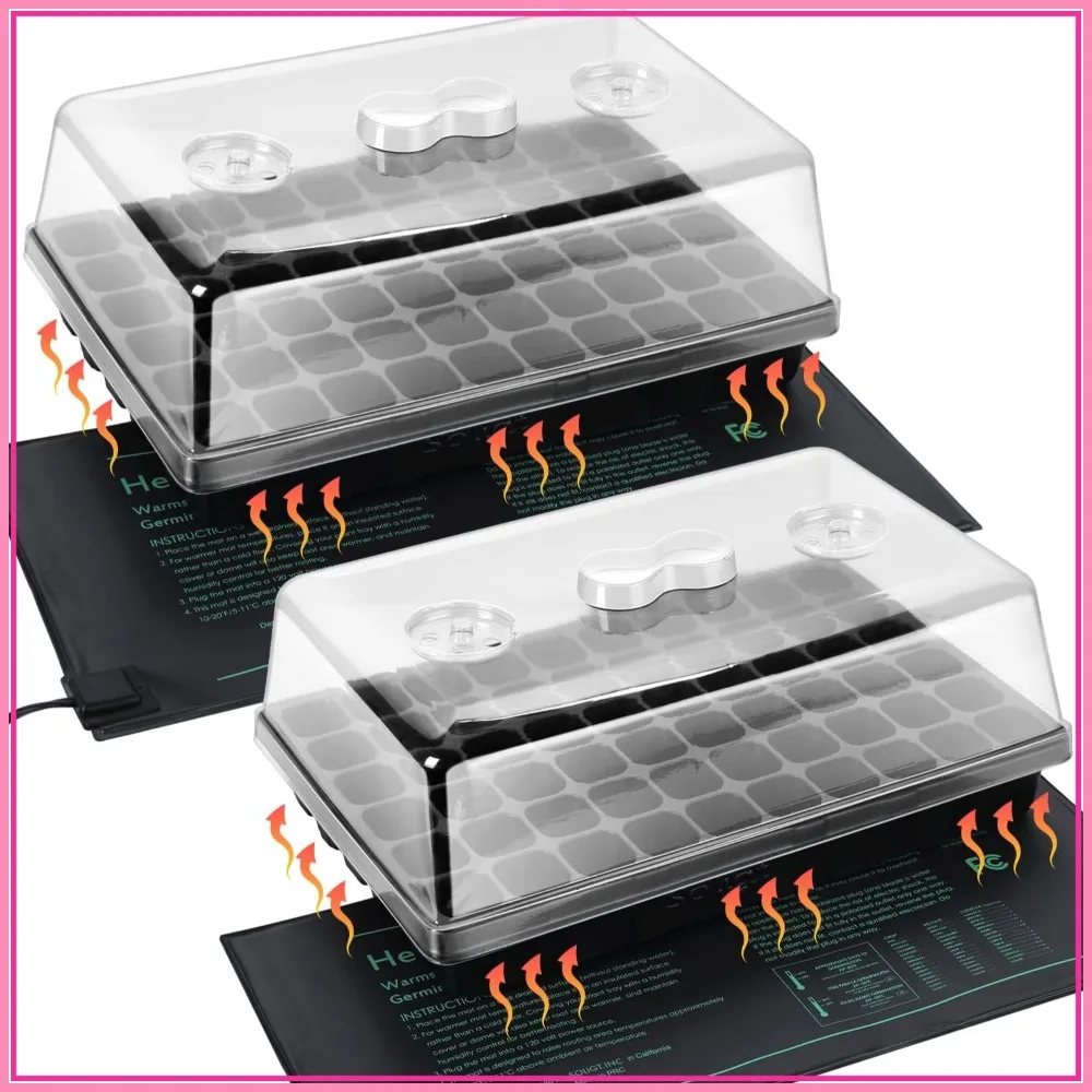 

2-Pack 60-Cell Seed Starter Kit with Humidity Domes and Heat Mats for Seedling Propagation
