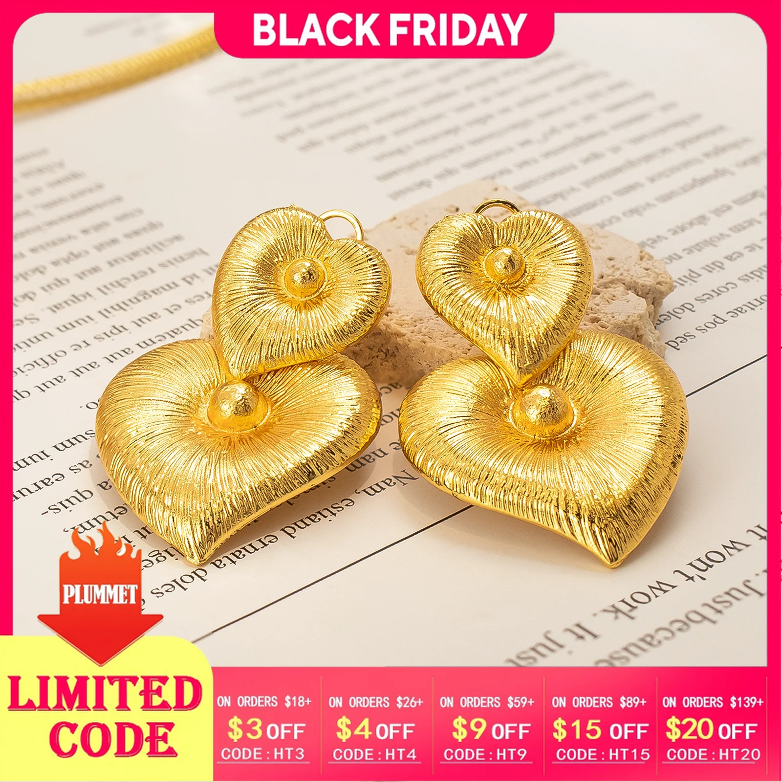 

YTJX Women Romantic Heart Pendant Earrings Copper Gold Plated Anti Rust Classic Fashion High end Jewelry Accessories Gift