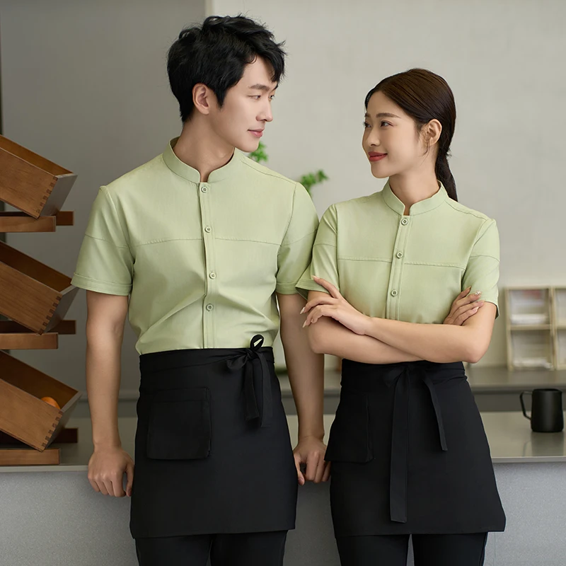 Униформа официанта с коротким рукавом для мужчин и женщин, одежда для столовой, костюмы для приготовления пищи в ресторане, топы для пекарни, рабочая одежда, на лето