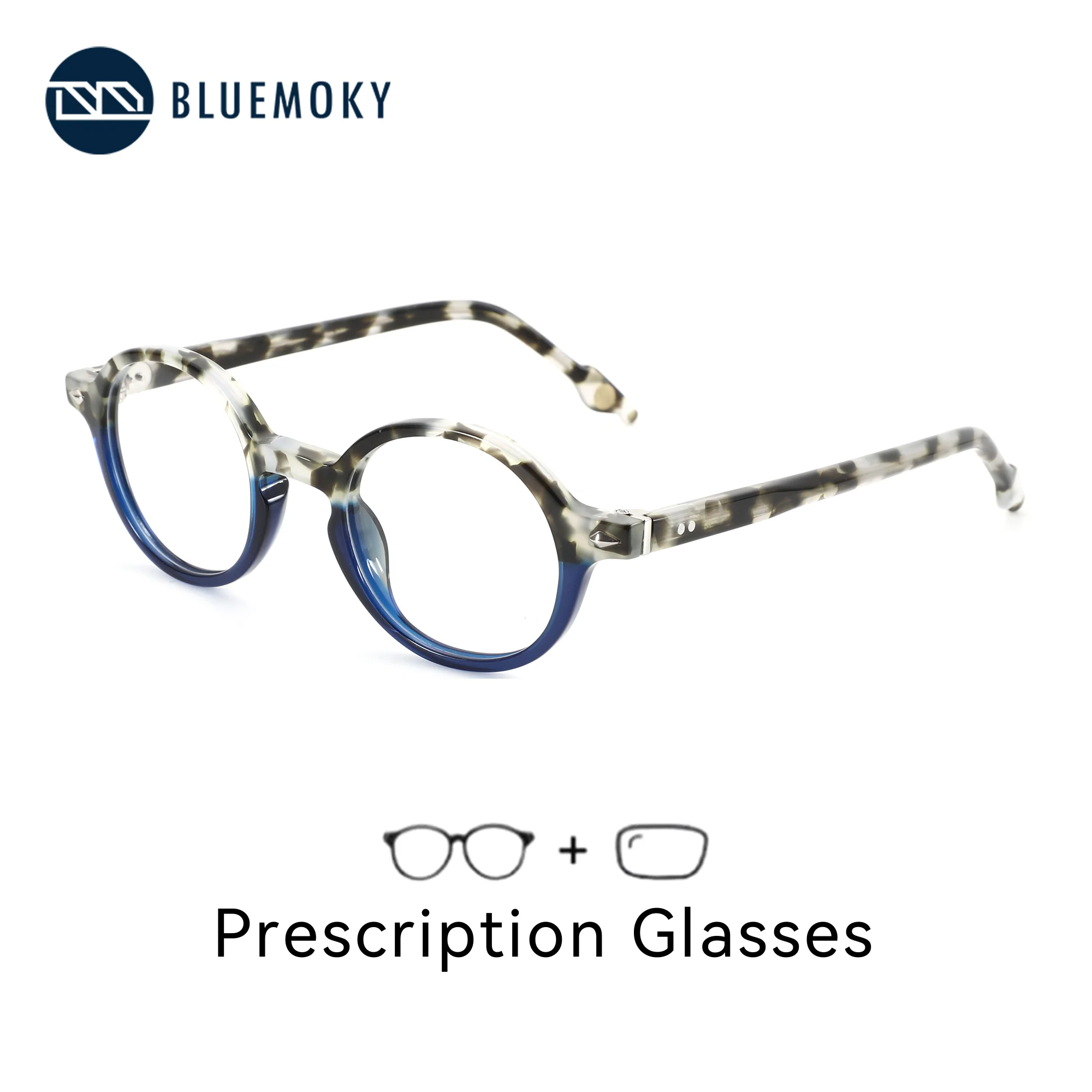 BLUEMOKY Acetate Round Prescription Glasses For Women Photochromic Grey/Anti Blue Light Myopia Optical Eyeglasses