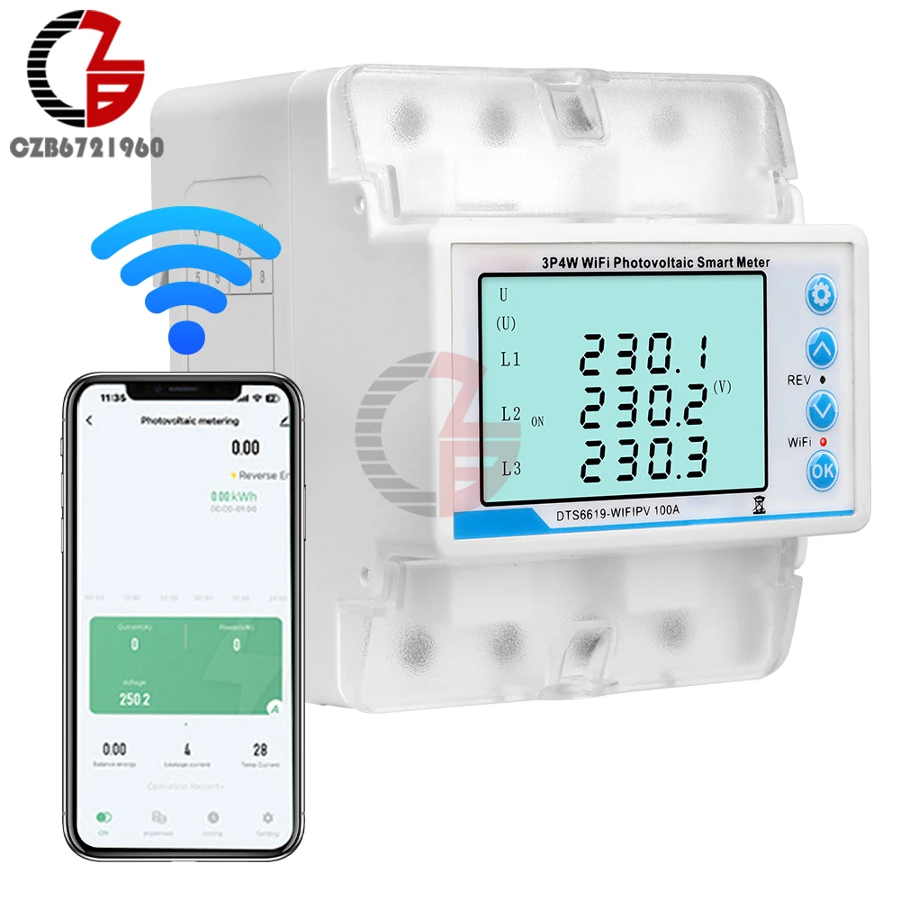 

LCD Display WiFi Smart Circuit Breaker Electric Energy Meter Photovoltaic Meter Three Phase Auto Reclosing Protector Breaker