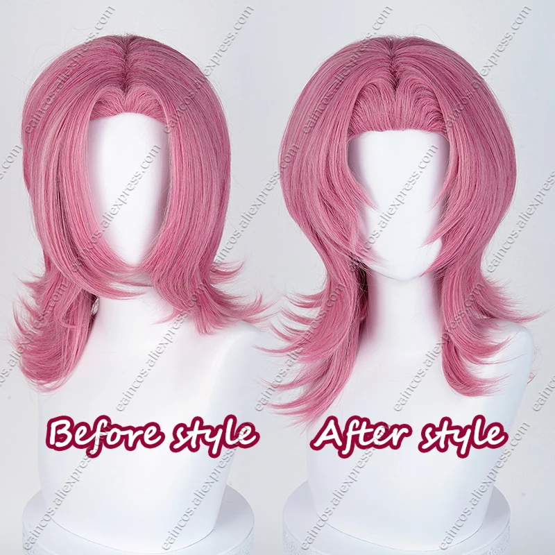 KPop Romance Cosplay Wig 48cm Long Dark Pink Fluffy Heat-Resistant Synthetic Hair