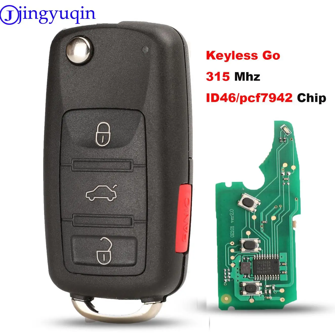 jingyuqin pcf7942 315Mhz ID46 Chip 4B Flip For VW Polo Passat B5 Tiguan Golf VOLKSWAGEN Seat Skoda Auto Key Blank