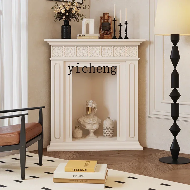 

Fireplace Decorative Cabinet Solid Wood Right Angle Corner Display French Carved Triangle Shelf Background Wall