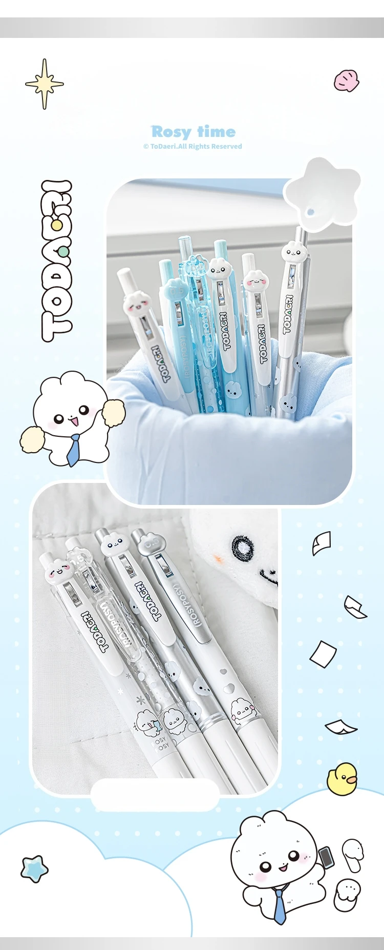 4-teiliges Soft Bunny-Gelschreiber-Set, niedliches Cartoon-Kaninchen, rosa, blau, 0,5 mm, schwarze Farbtinte zum Schreiben, Büro, Schule, A3101 – Detail 6
