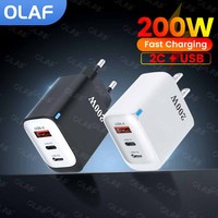 USB C Fast Charger 200W QC3.0 Type C Wall Charger For iPhone 15 16 Xiaomi Samsung 66W USB C to C Super Fast Charging Short Cable
