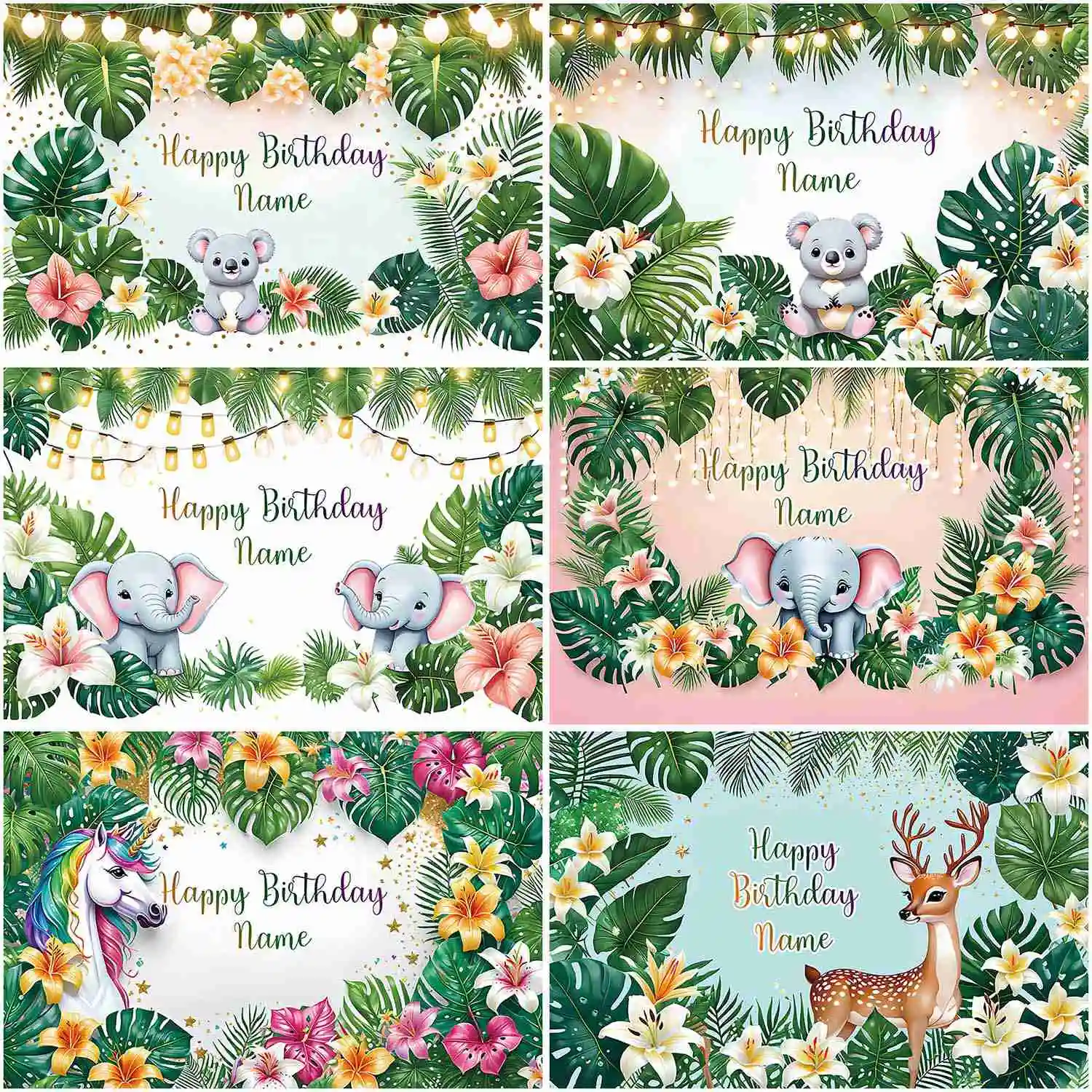 

MOON.QG First 1st Happy Birthday Oh Newborn Baby Backdrop Background Sign Koala Palm Leaf Flower Party Banner Photography Props