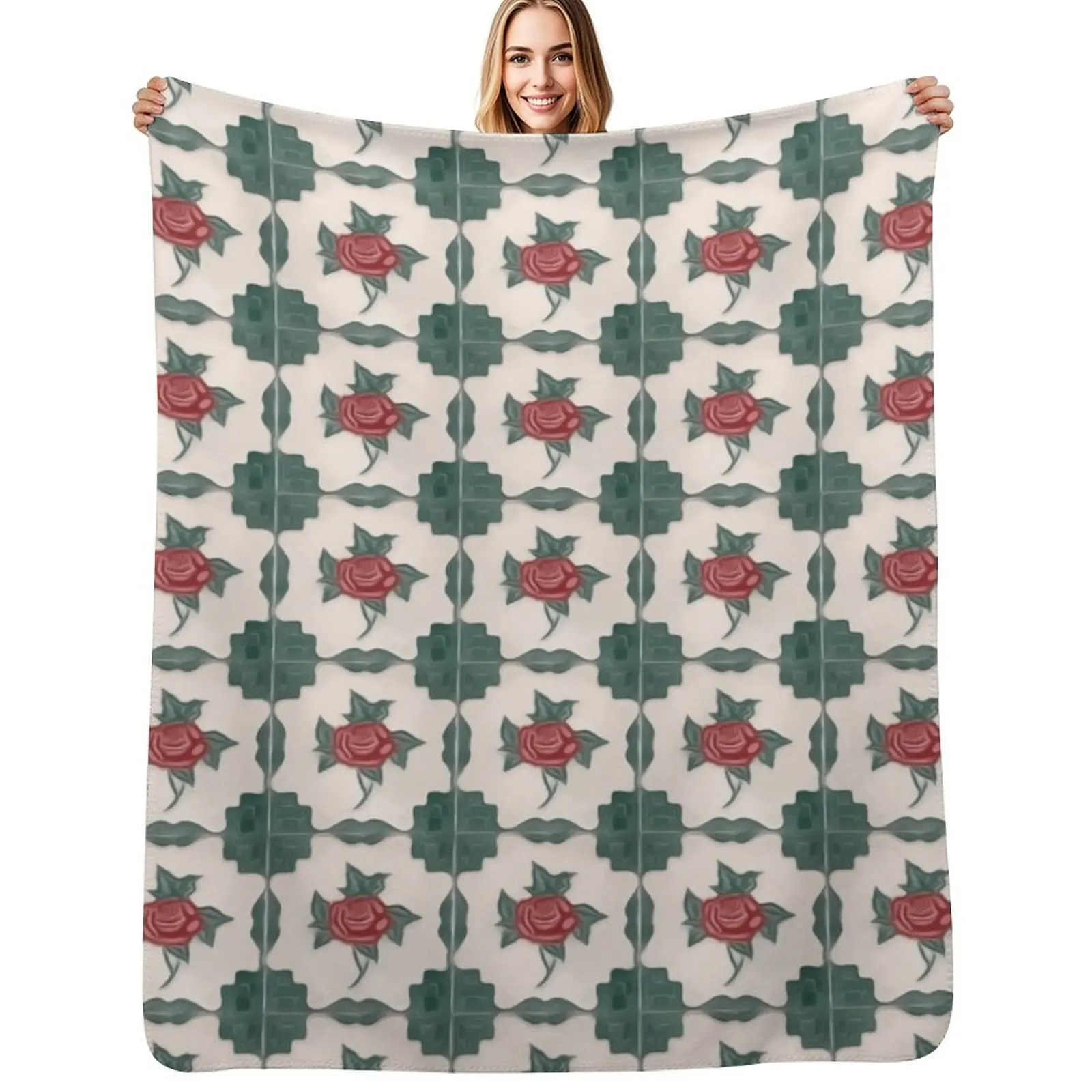 Serie de pisos: Peranakan Tiles 60 Manta, ideas para regalos de San Valentín, mantas para saco de dormir de tela de franela ponderada