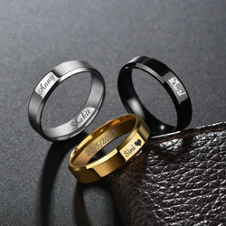 Anillos de citas con nombre grabado para hombres, joyería de acero inoxidable, anillos personalizados de 6mm, regalos de aniversario de pareja de boda, nueva moda