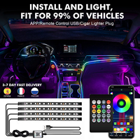 Car Interior Ambient Light Neon 48 72 Flexible Underglow Strip Lights for Car Remote APP Control Automotive Decor LED Tape Lamp