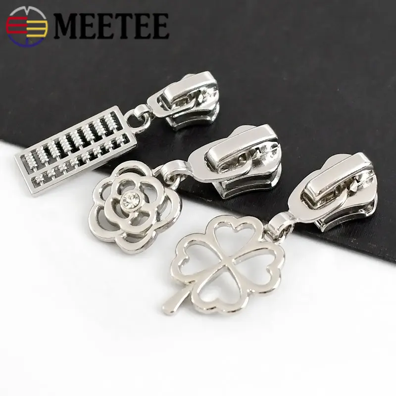 5 pezzi 3 # 5 # Cursore estrattore per cerniere in metallo Borsa Giacca Abbigliamento Decorativo Zip Pull Head Kit di riparazione fai da te
