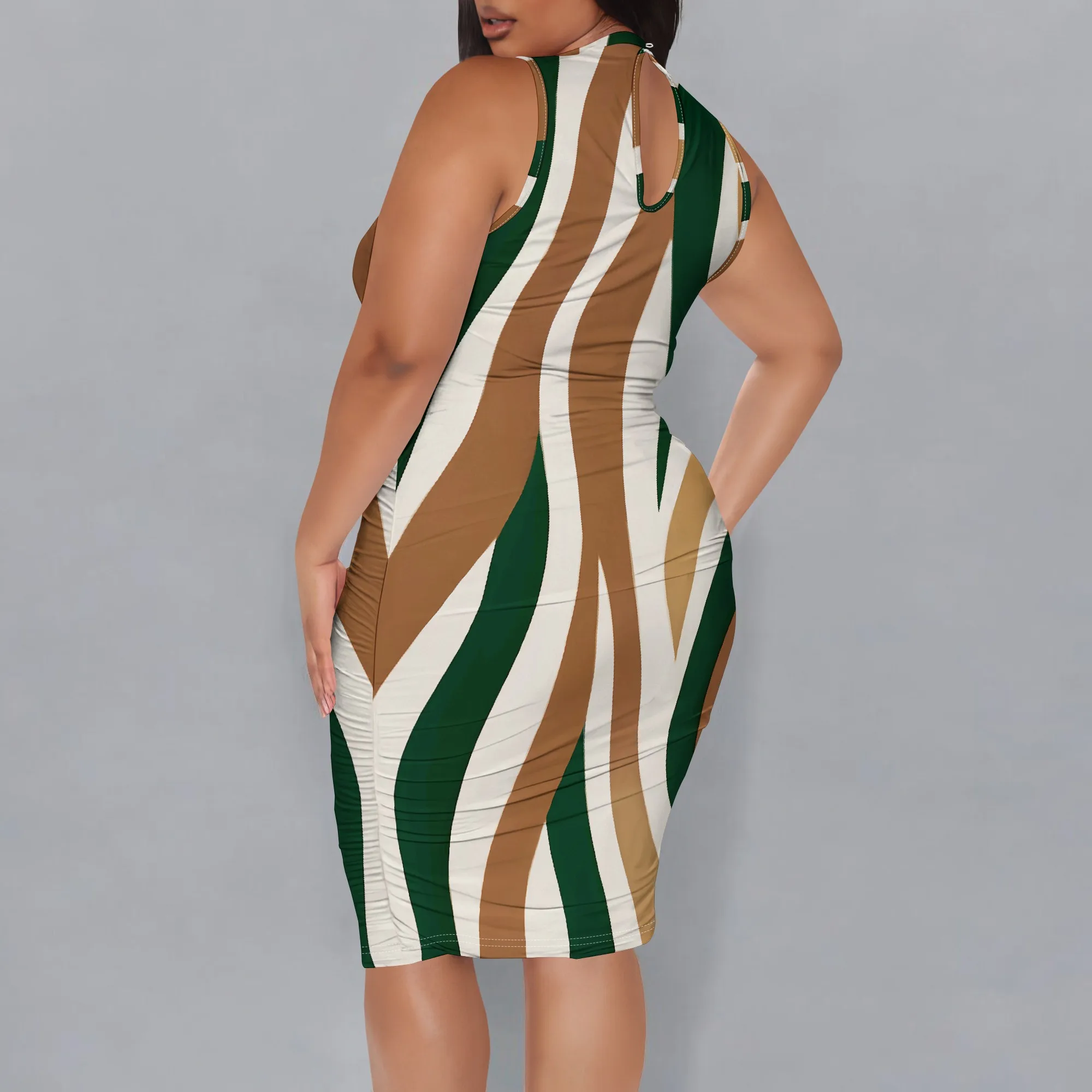 High-Neck Striped Women's Bodycon Mini Dress 2025 New Arrival Summer Casual Dress XL-6XL
