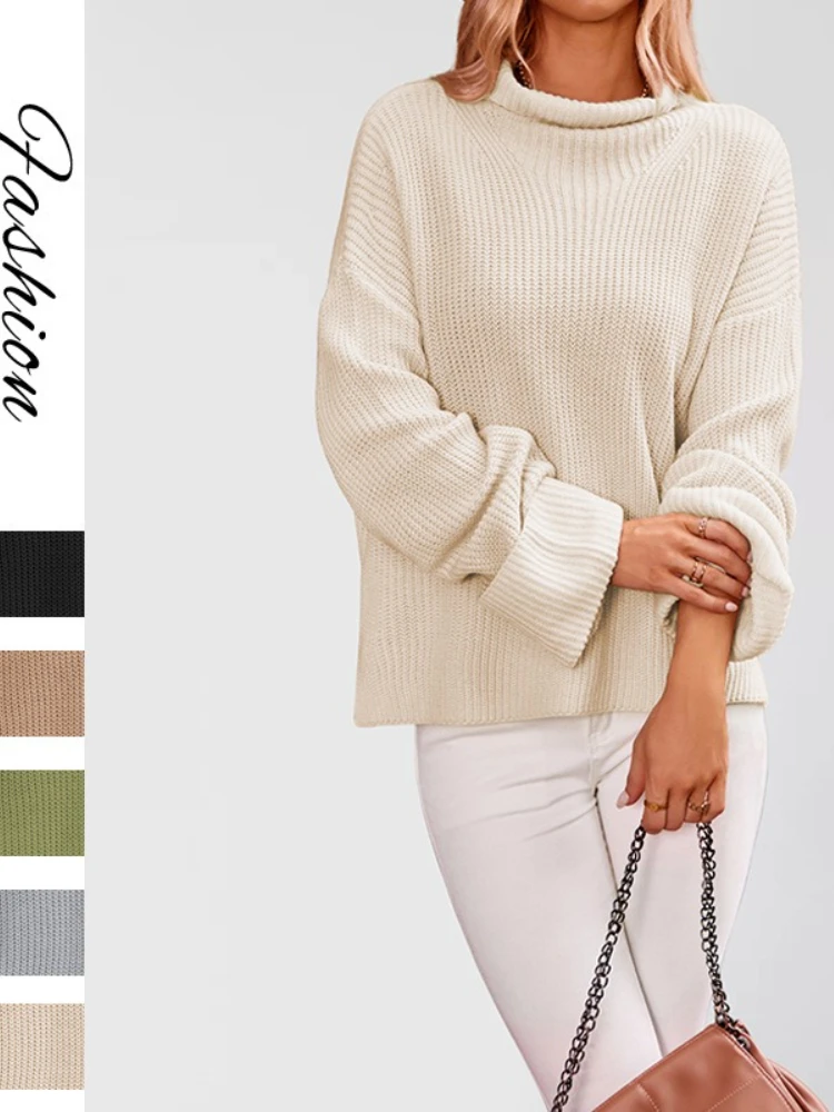 

Women Winter Turtleneck Sweater Oversized Loose Pullover Womens Blue Sweaters 2025 Orange Sweater Women Turtleneck Oversize Top