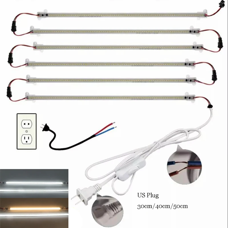 

1-6X Led Rigid Strips + US Plug 30/40/50CM 72LEDs Kitchen Under Cabinets Fluorescent Floodlight Tube Lamp Bright Bar Light