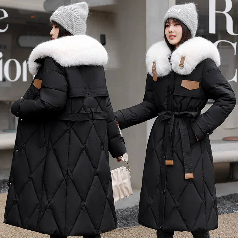 Jaqueta de inverno quente feminina, casaco de parka longo, peludas finas, casaco grosso de algodão, outwear feminino com gola de pele, Parkas que tudo combina, novo, 2023