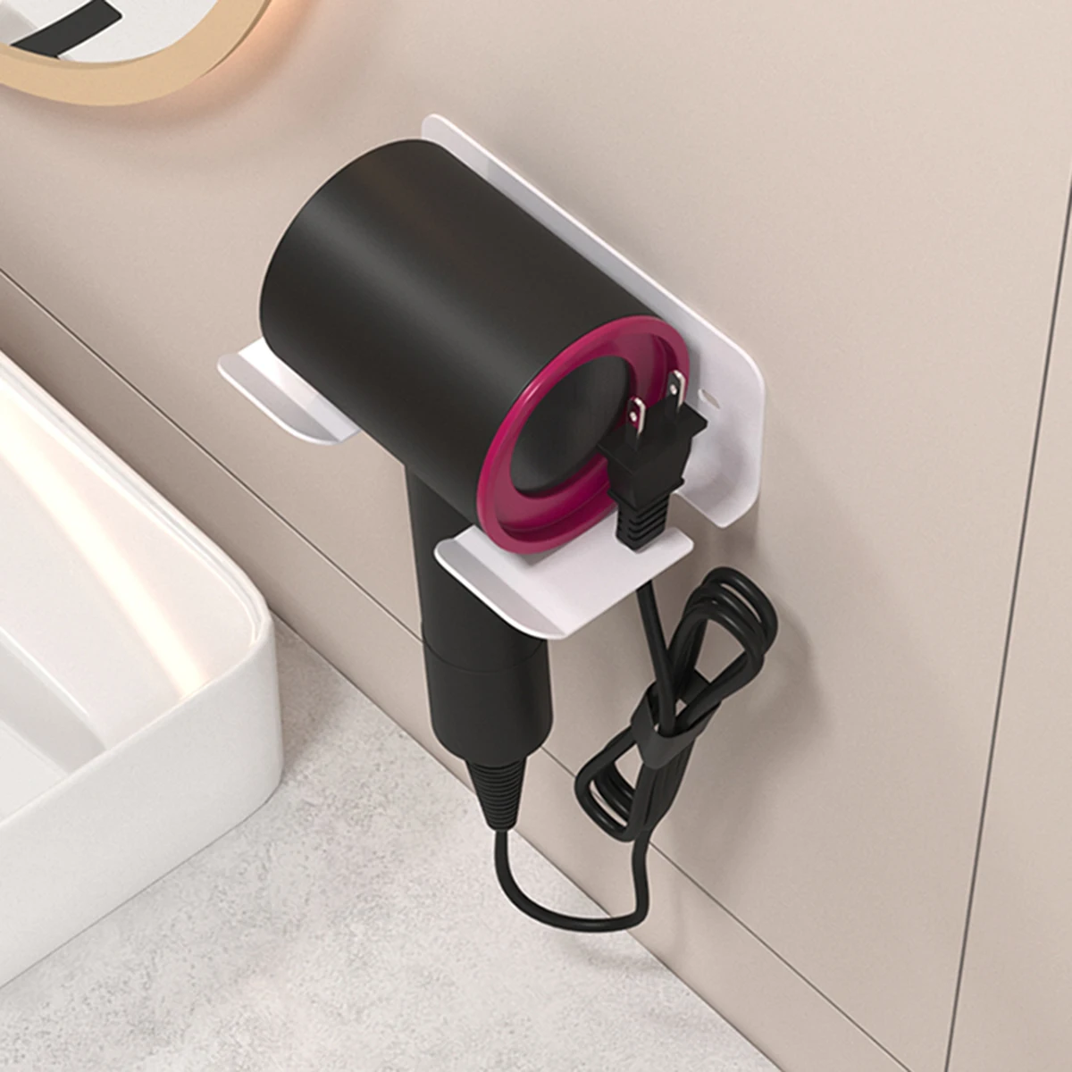 1pc white/black hair dryer storage rack wall mounted hair dryer bracket straightener bracket bathroom rack bathroom storage rack gallery 4