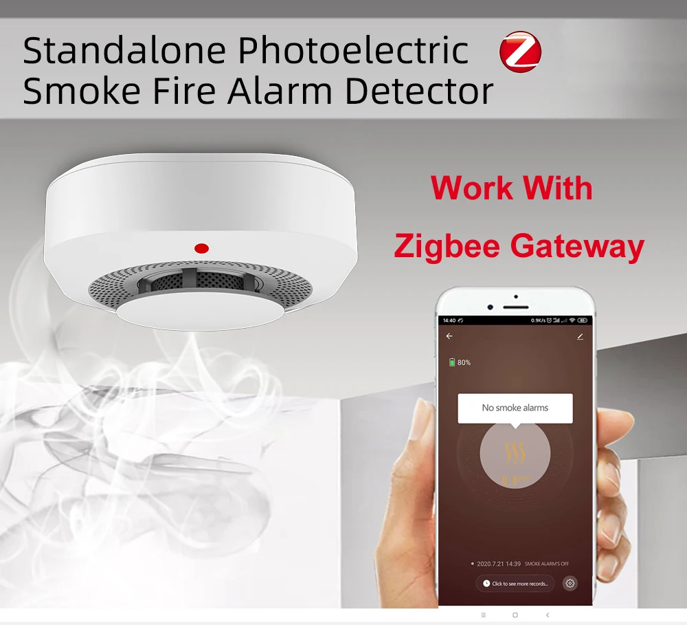 Tuya Zigbee Smoke Detector Home Kitchen Security Safety Prevention Smoke Sensor Sound Alarm Work With Zigbee Hub Smart Life APP