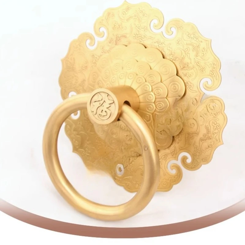 

Antique Full Copper Thickened Gate Ruyi Door Knocker Chinese Villa Wooden Door Solid Pull Ring Pure Copper Decorative Door Hande