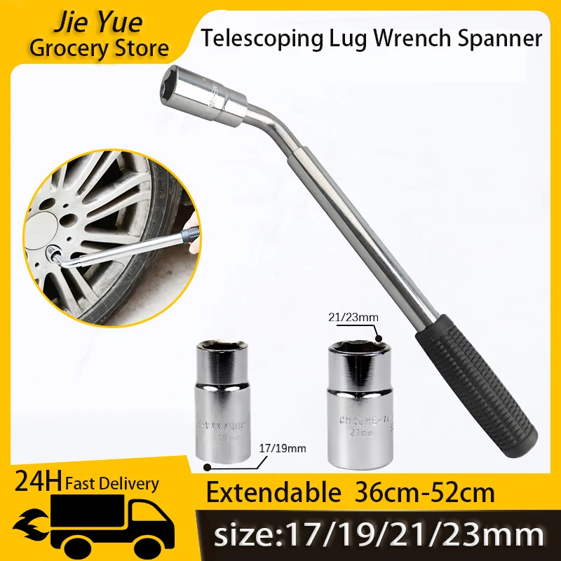 L Shape Professional Tire Wrench with Socket Heavy Duty Car Wheel Wrench Set Handheld Steel Telescopic Spanner Home Hand Tool