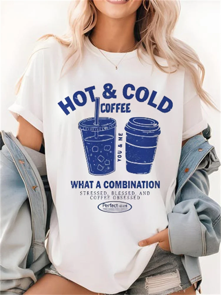 T-Shirt Print Good Coffee First Things Pattern Print Cute Women's Short Sleeved Beach Vacation Versatile Harajuku Summer T-Shirt