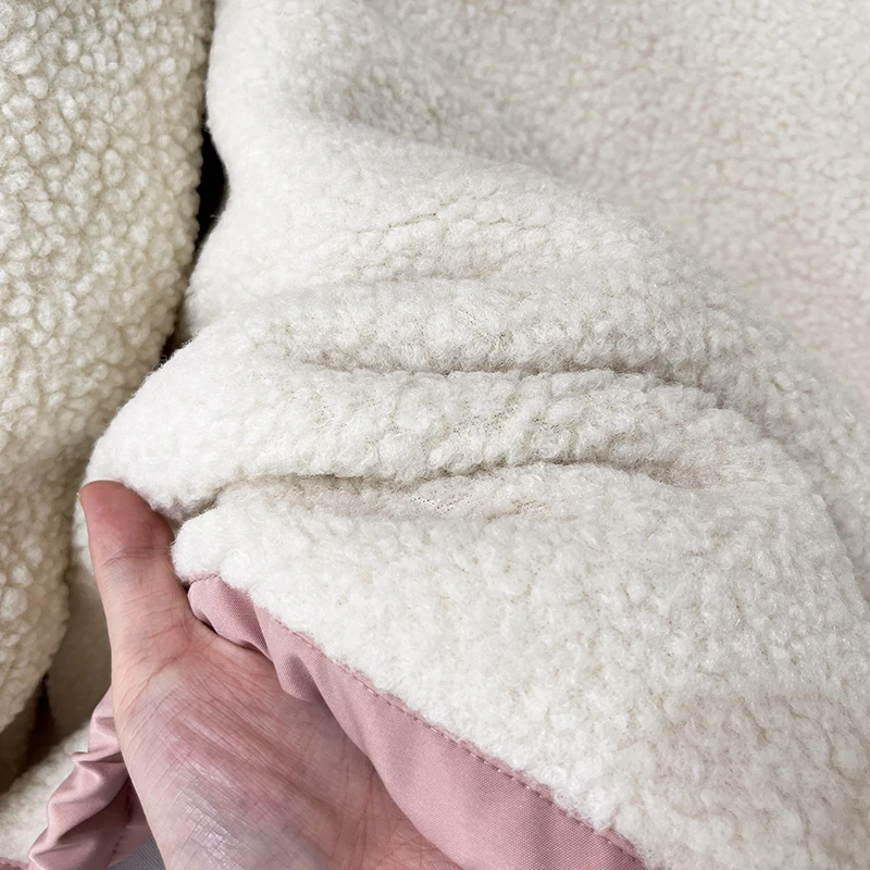 Faionable Girl's Design Colletto alla coreana Doppia cerniera Thiened Pelliccia di agnello sintetica Cotone Jaet ort Capispalla caldo lungo Sve