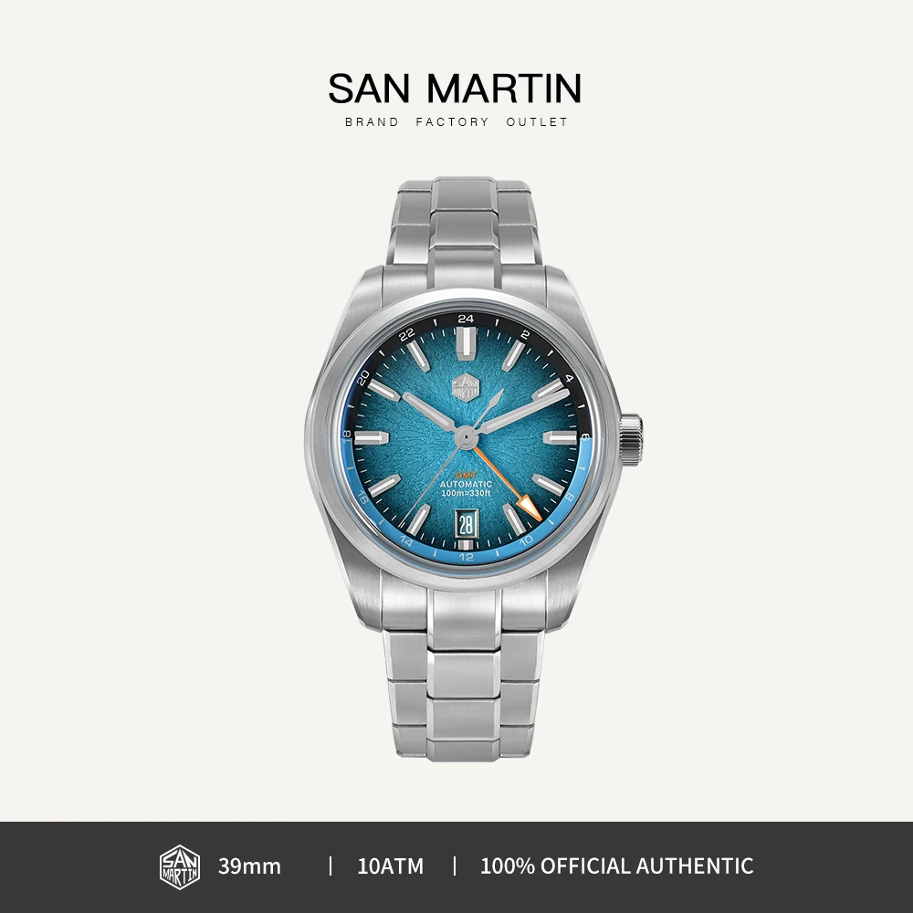 

San Martin Miyota 9075 GMT 39mm Men Luxury Watch Jianzhan Automatic Mechanical Sapphire Waterproof 10Bar Steel Wristwatch SN0144