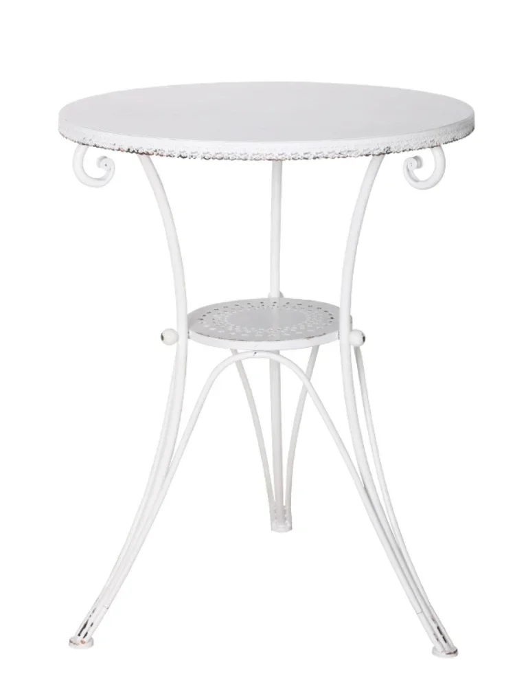 Wrought iron bay window small table French bedroom home balcony small round table white small coffee table tables and chairs.