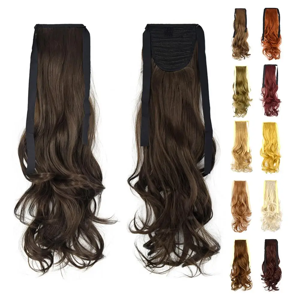 

20 Inch Synthetic Fiber Clip In Curly Ponytail Fake Wig Hair Extension Hairpiece Corn Wave Ponytail Extension Curly Wrap Around