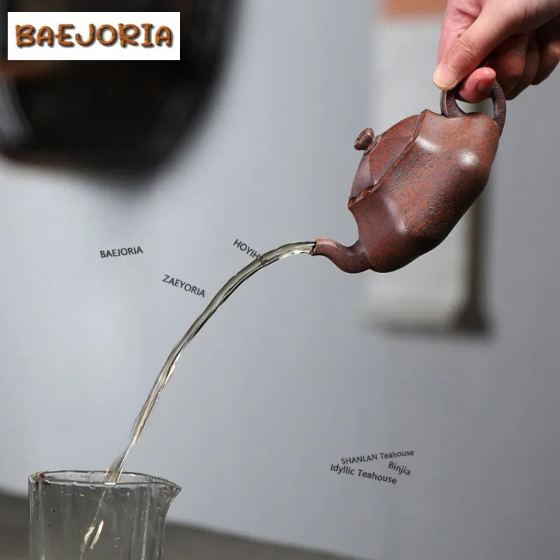 290ml Classic Yixing Purple Clay Teapots Handmade Hexagonal Pot Raw Ore Old Section Mud Kettle Zisha Tea Set Collection Craft