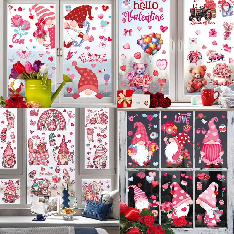 Valentines Day Window Clings, Heart Decals for Glass, Romantic Stickers for Family Couples Wedding Anniversary Party Supplies