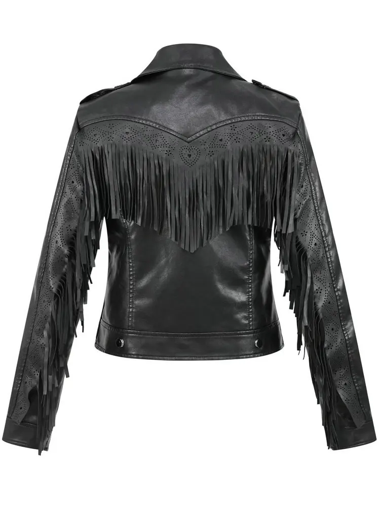 Jaquetas de couro de carneiro vintage feminino, casacos de rua femininos, borla PU, preto, marrom, casacos punk, outono, inverno, 2022