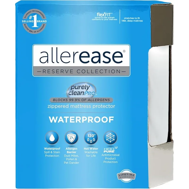 

AllerEase Waterproof Mattress Protector Stain Protection Twin Size Allergen Barrier Hot Water Washable Machine Washable Durable