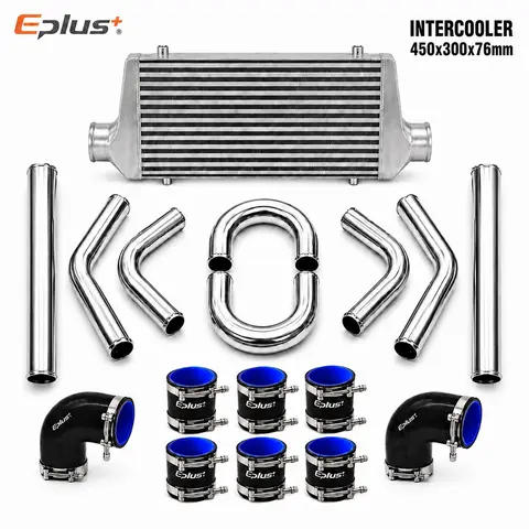 Universal Car Turbo Charge Cooling System 450x300x76mm Turbo Intercooler Kit Interface 3 inch Aluminum Piping Silicone Hose