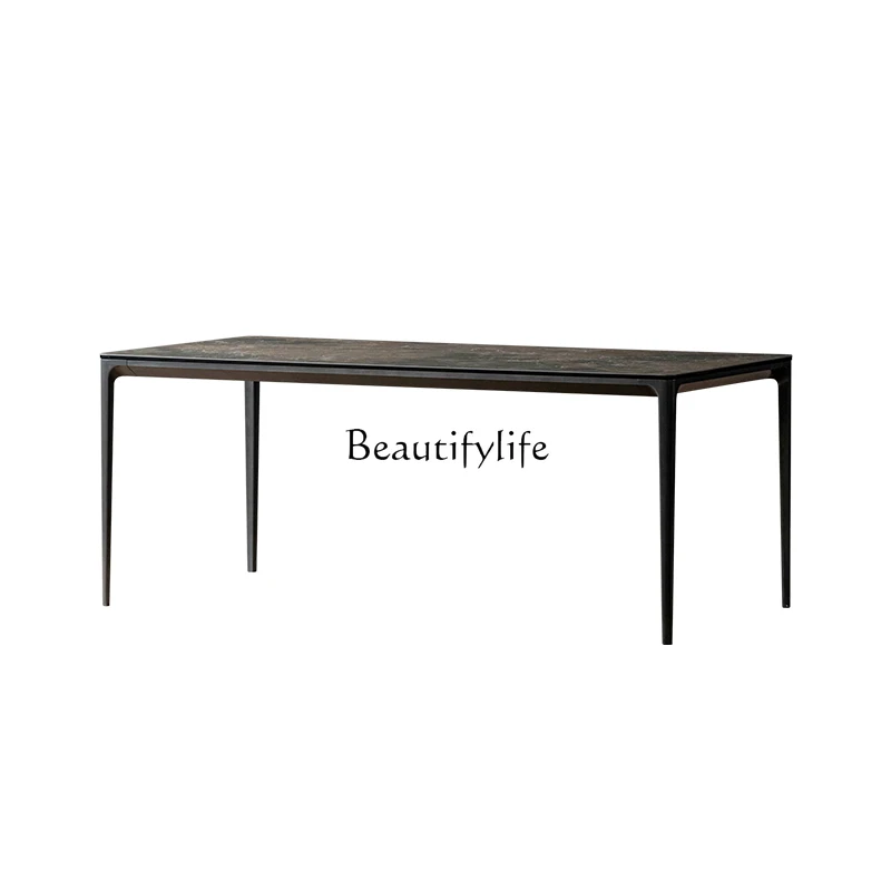 

Slate dining table Small apartment living room Italy imported slate wabi-sabi wind metal leg desk