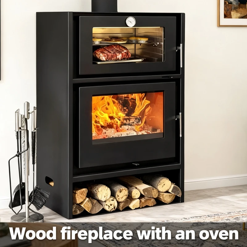 Wood Burning Fireplace Steel Wood Stove Oven Log Burner Indoor Heating for Villa Hotel Living Room Winter Household Home Warming