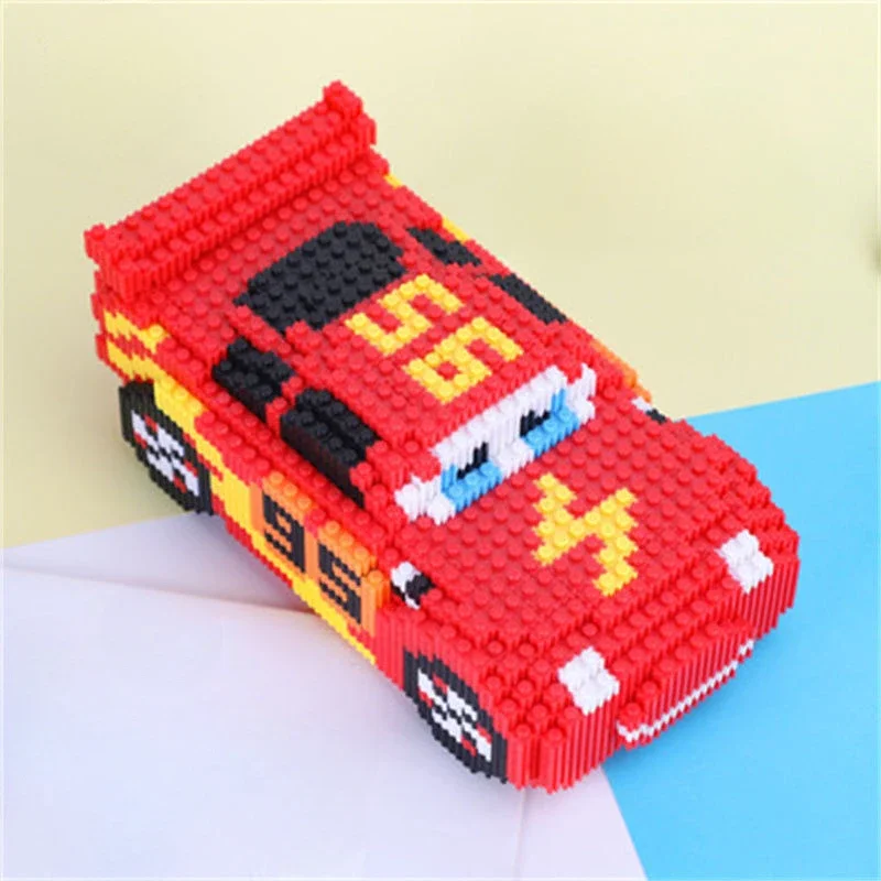 ดิสนีย์การ์ตูนรถพิกซาร์3คันบล็อกตัวต่อเพชร Lightning Mcqueen น่ารักแบบ DIY การเชื่อมต่อโมเดลอิฐขนาดเล็กบล็อกรถของขวัญของเล่น