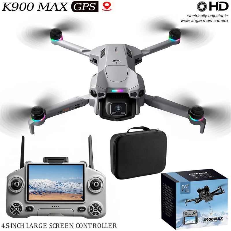 Kit de drone K900 Max avec écran 4,5 pouces, télécommande, retour GPS, drone RC, FPV en temps réel, AirDrop, évitement d'obstacles 4 directions, Drohnen