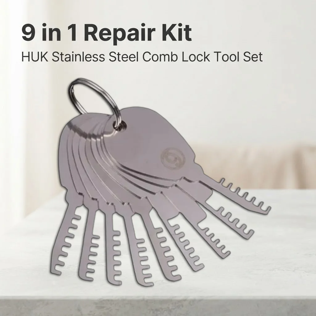 1 Set HUK Tools Stainless Steel Comb Lock  9 in 1 Full Repair Kit with Stainless Steel Key Blanks