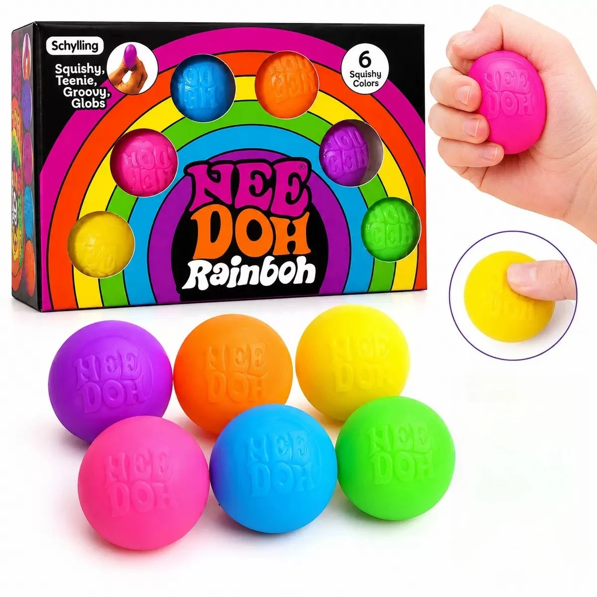 Rainbow Six-color Decompression Ball NeeDoh Boxed Pinch Ball Vent Squeeze Appease Toys Adult Decompression Relax Squeeze Ball