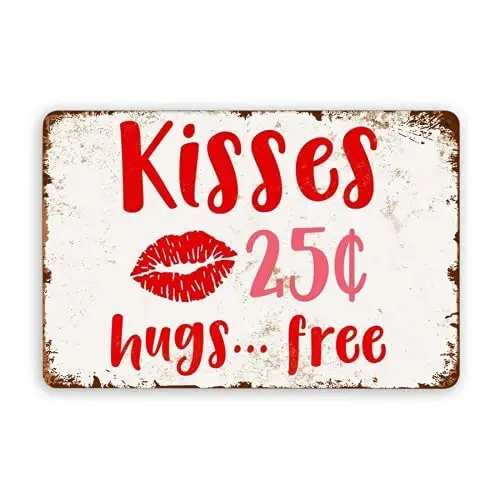 Laquaud Kisses 25 Cents Vintage Metal Tin Sign Retro Tin Sign Decorations Art Decor for Home Bar Cafe or Club,