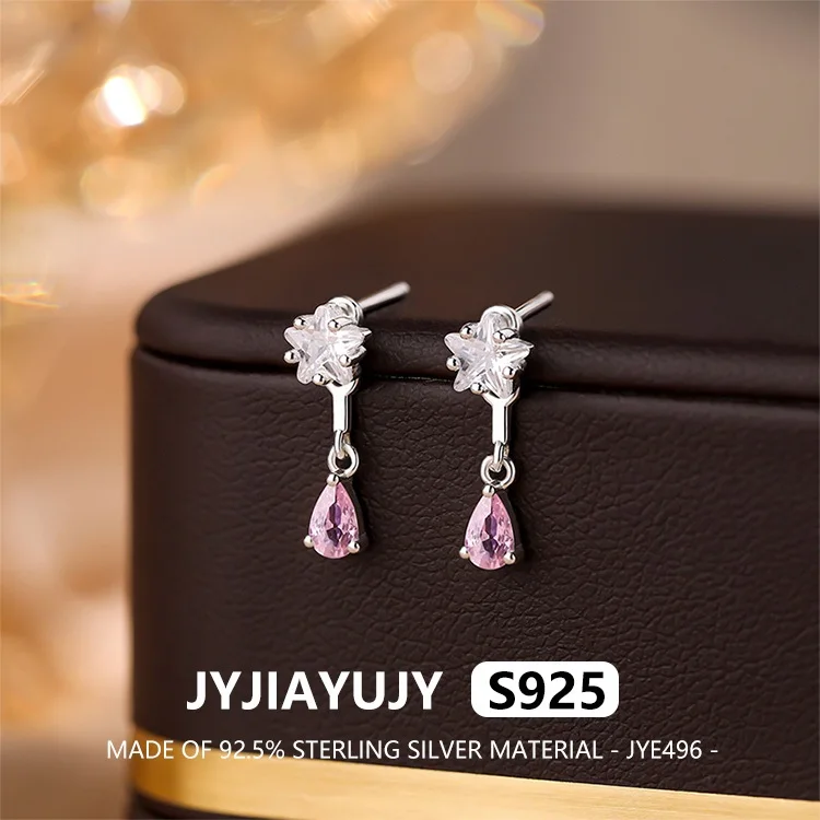 

JYJIAYUJY 100% Whole Original Sterling Silver S925 Drop Earrings Pink Tassel Droplet Star Fashion Jewelry Gift Daily JYE496