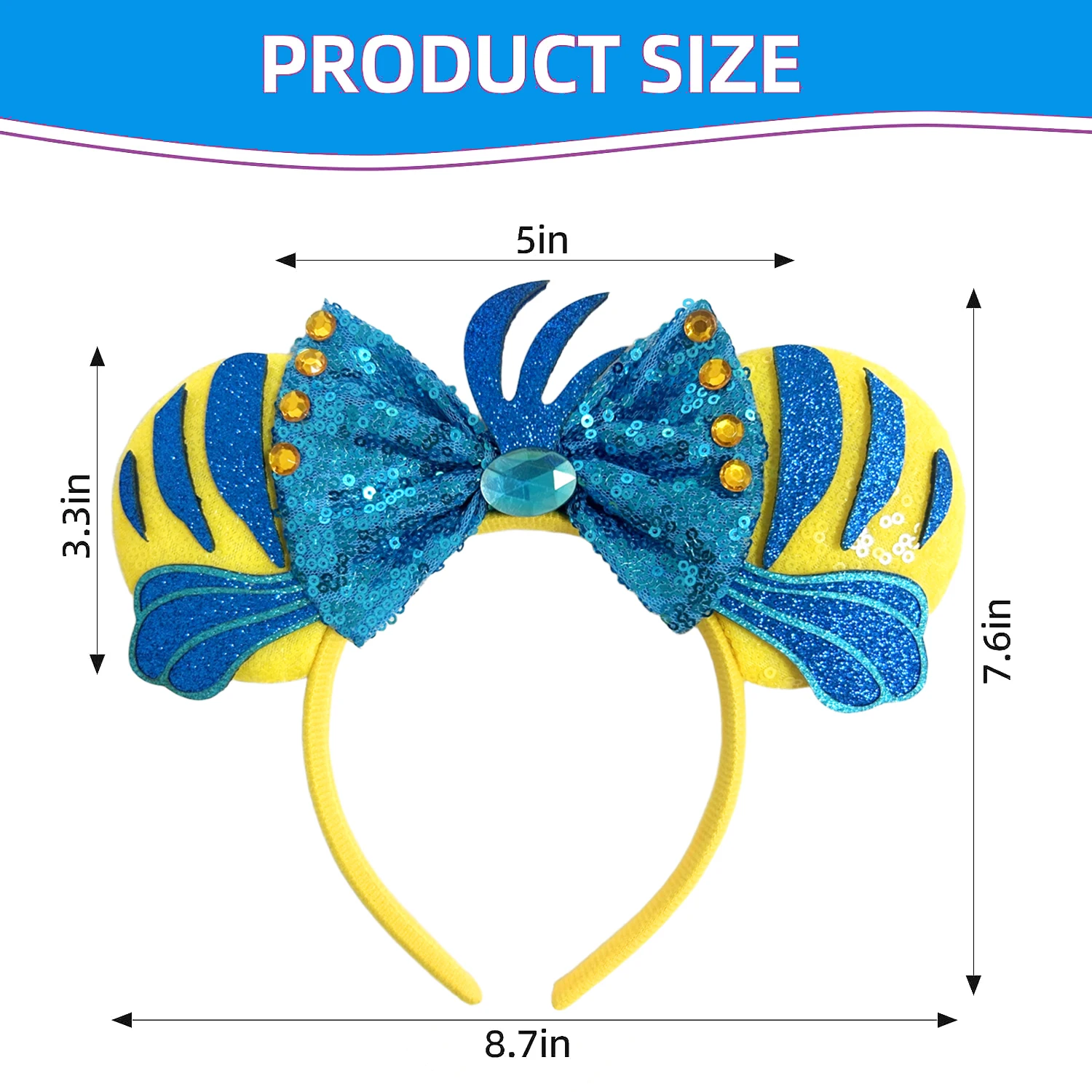 ミッキーマウス耳ヘッドバンドマーメイドシリーズ女性用パーティーヘアアクセサリーミニーマウススパンコールリボンヘアバンドキッズギフト