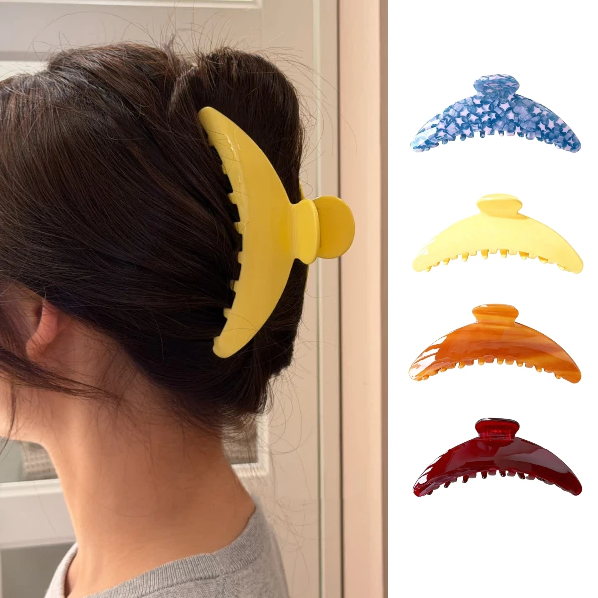 Colorful Acrylic Hair Claws Clamp Large Acetate Crescent Shape Clips for Women Fashion Hair Accessories Daily Hair Styling