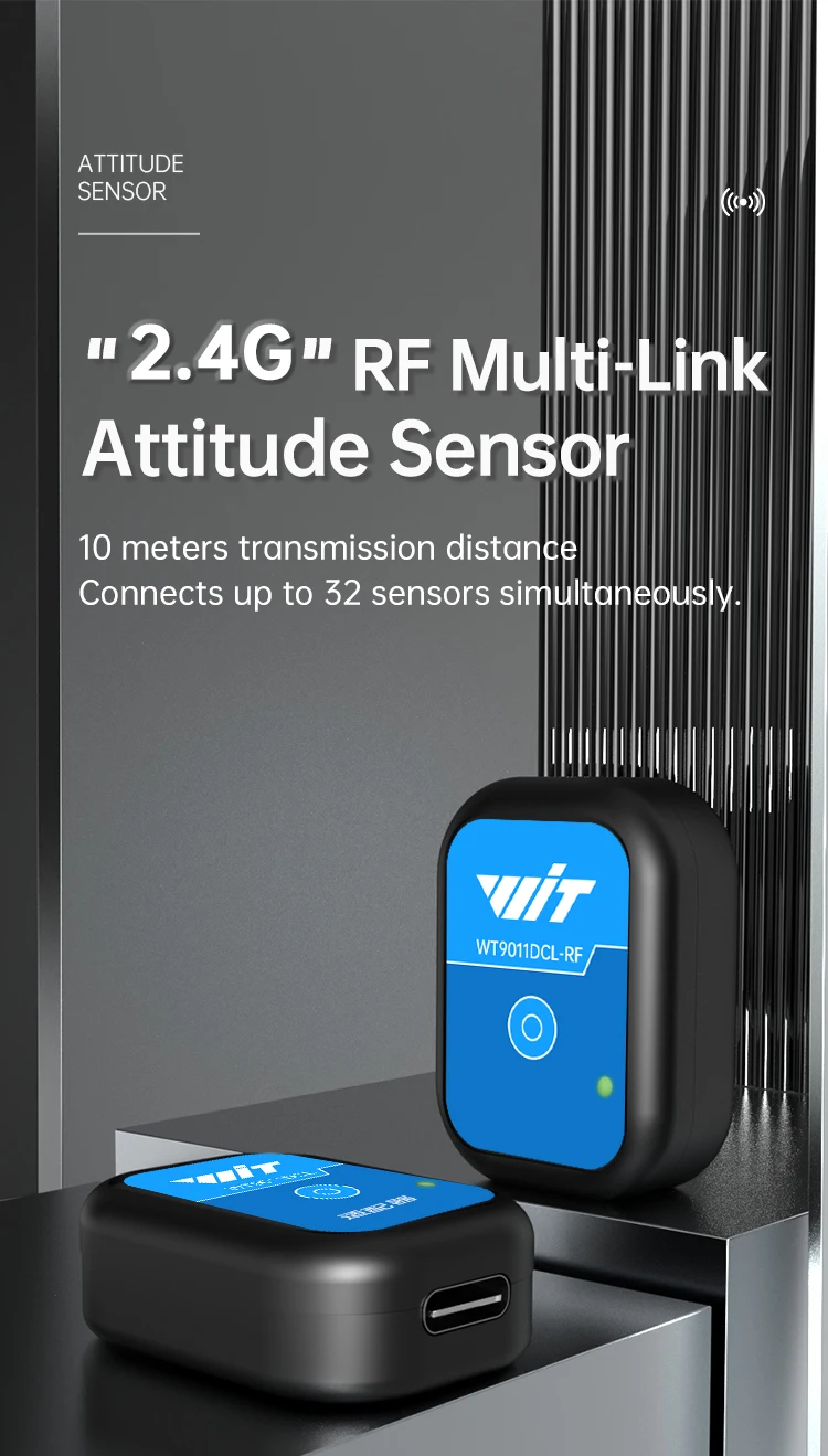 WT9011DCL-RF IMU Wireless Accelerometer Sensor, 32Slave Cascade Gyro 2.4GRadio Frequency Tilt Sensor for Human Movement Tracking