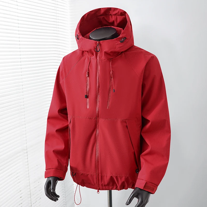 Men Women Hooded Windbreaker Jacket S‑4XL Spring Autumn Full‑Zip Outdoor Hiking Coat Windproof Drawstring Adjustable Hood Multi‑